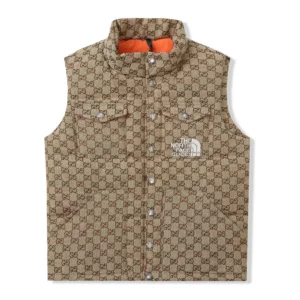 Replica THE NORTH FACE GUCCI Down Vest Beige GG Reps - RepLuxe