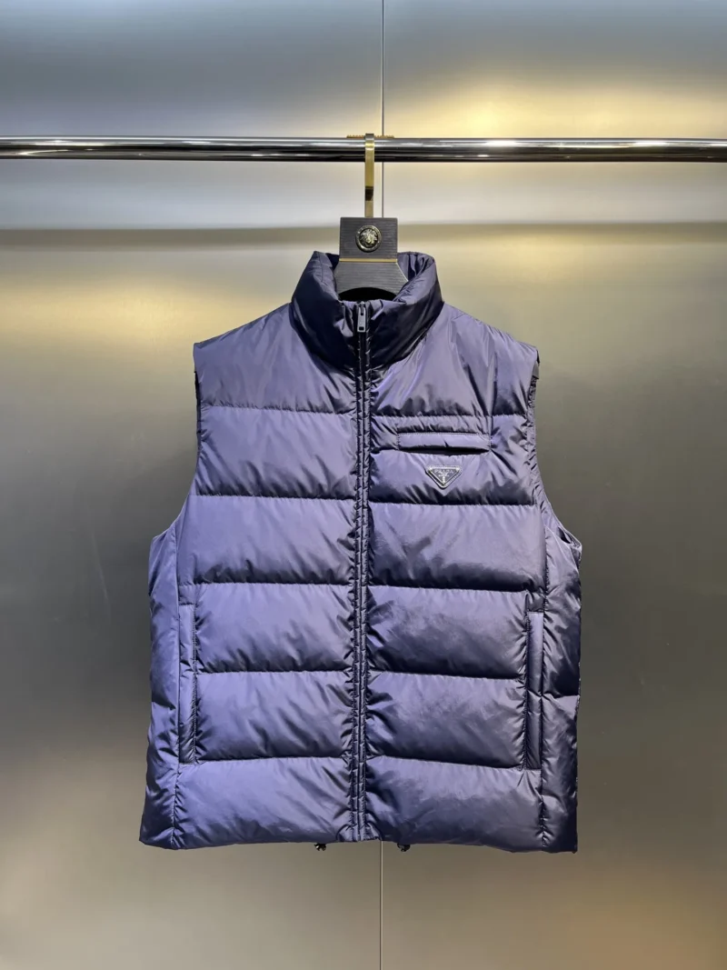 Replica Prada Minimalist Down Vest Blue Stand Collar Reps - RepLuxe