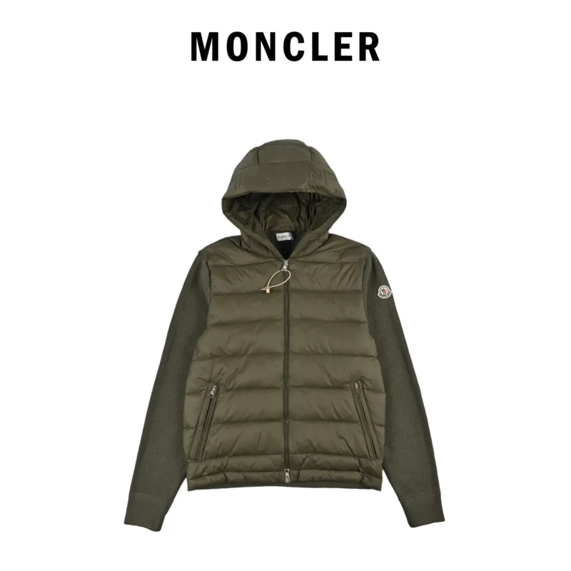 Replica Moncler Knit Hooded Down Jacket Olive Reps - RepLuxe