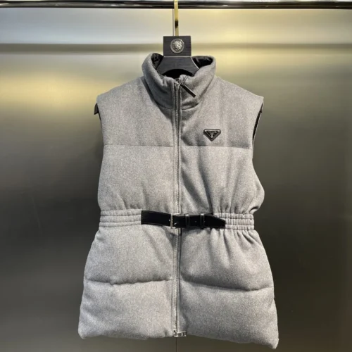 src_0-283 Replica Prada Logo Wool Down Vest Gray Sleeveless Reps - RepLuxe
