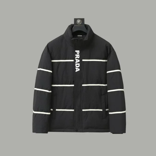 src_0-292 Replica Prada Striped Logo Down Jacket Black Unisex Reps - RepLuxe