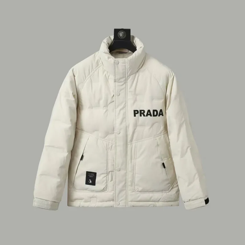 Replica Prada Letter Down Jacket White Unisex Reps - RepLuxe