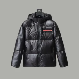 Replica Prada Hooded Down Jacket Black Unisex Reps - RepLuxe