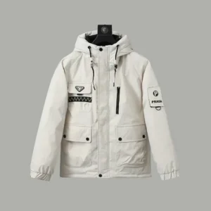Replica Prada Hooded Down Jacket White Unisex Reps - RepLuxe