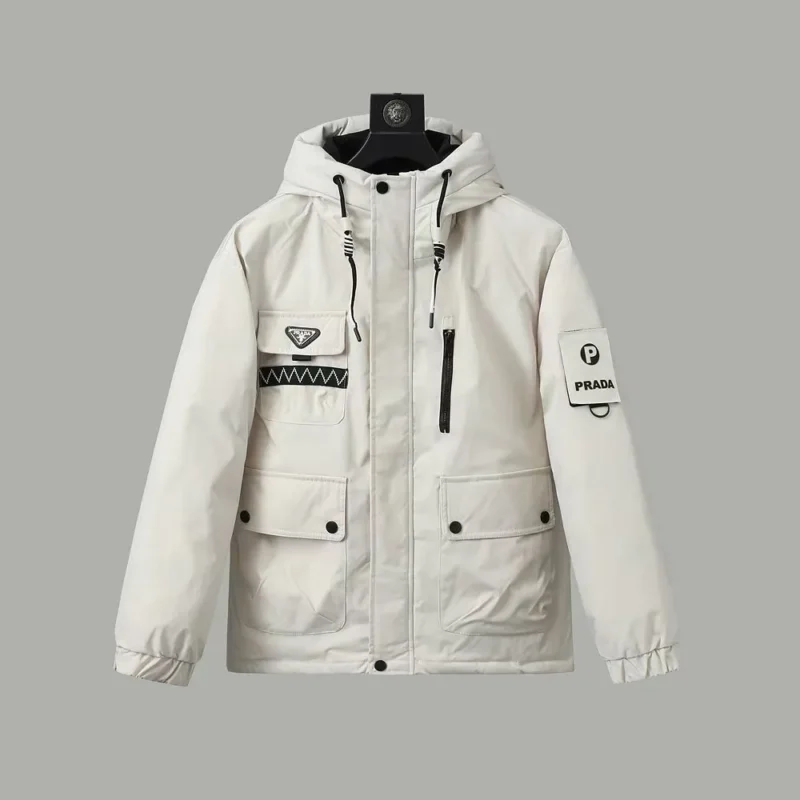 Replica Prada Hooded Down Jacket White Unisex Reps - RepLuxe