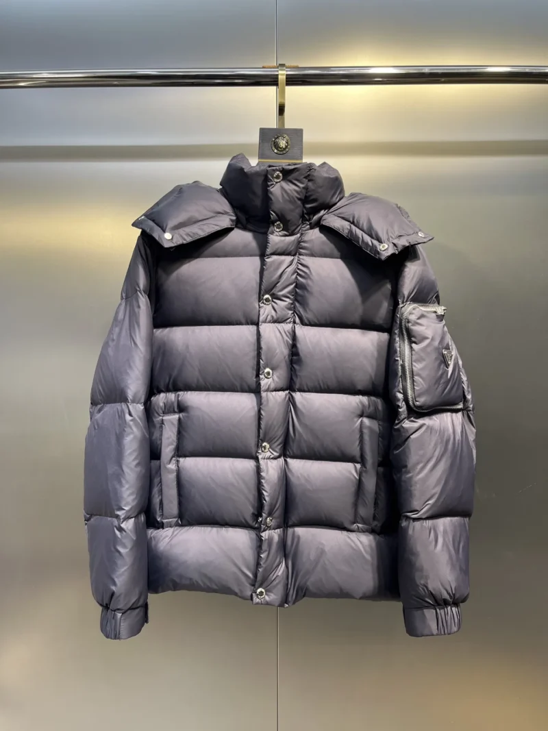Replica Prada Down Jacket Grey Hooded Style Reps - RepLuxe