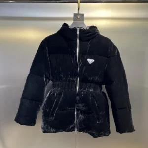 Replica Prada Velvet Down Jacket Black Hooded Reps - RepLuxe