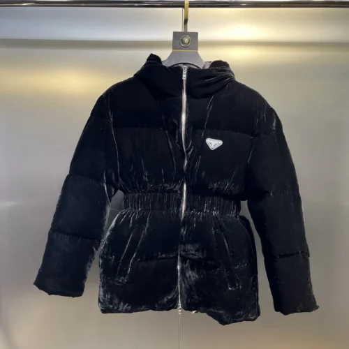 src_0-308 Replica Prada Velvet Down Jacket Black Hooded Reps - RepLuxe