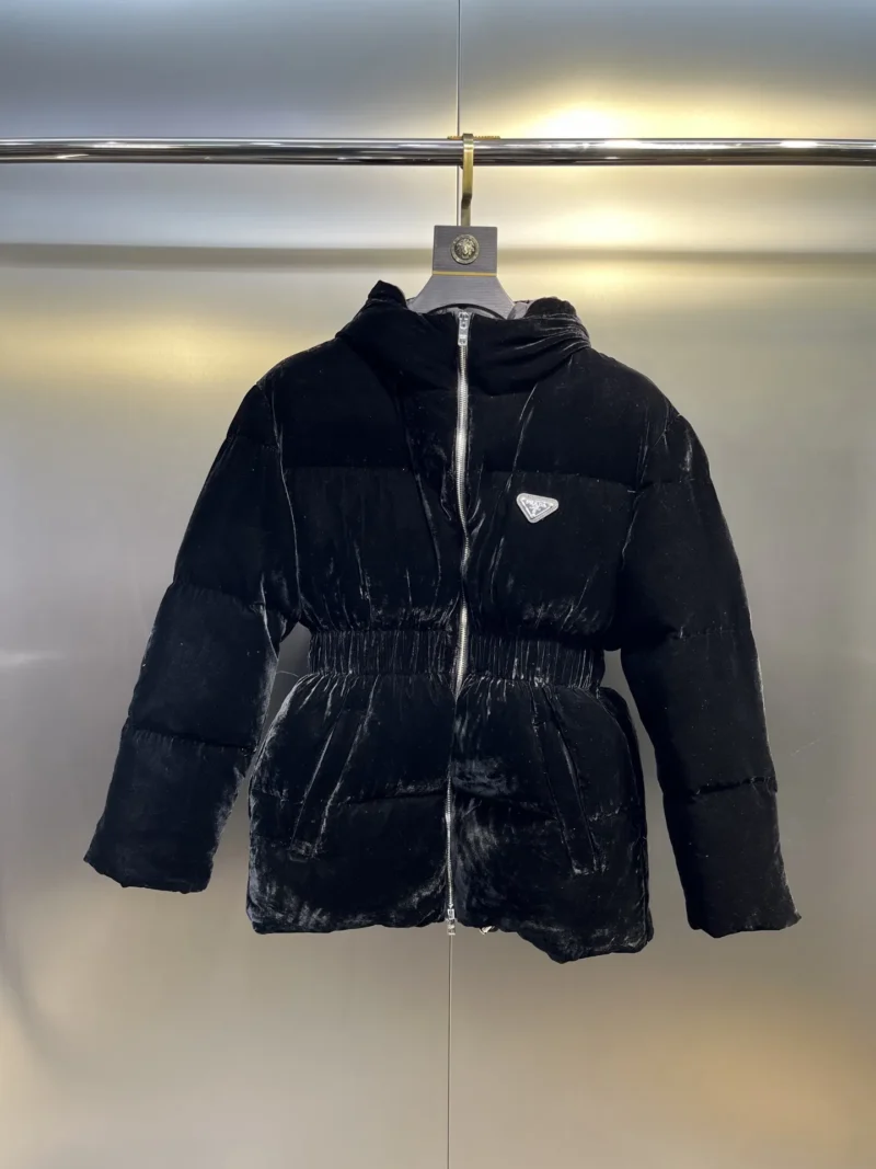 Replica Prada Velvet Down Jacket Black Hooded Reps - RepLuxe