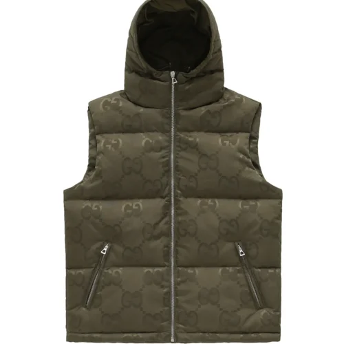 src_0-333 Replica Gucci GG Canvas Hooded Down Vest Olive Green Reps - RepLuxe
