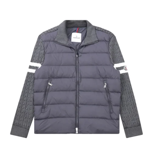 src_0-34 Replica Moncler Knit Down Jacket Grey Stand Collar Reps - RepLuxe