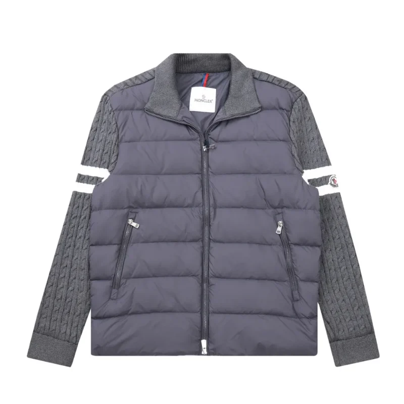 Replica Moncler Knit Down Jacket Grey Stand Collar Reps - RepLuxe