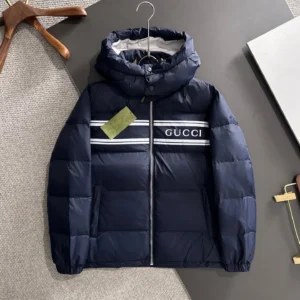 Replica Gucci Short Down Jacket Navy Blue Hooded Reps - RepLuxe