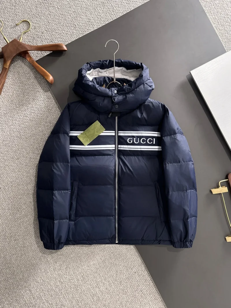 Replica Gucci Short Down Jacket Navy Blue Hooded Reps - RepLuxe