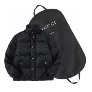 Replica Gucci Monogram Down Jacket Black Snap Button Reps - RepLuxe
