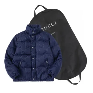 Replica Gucci Logo Jacquard Down Jacket Blue Reps - RepLuxe
