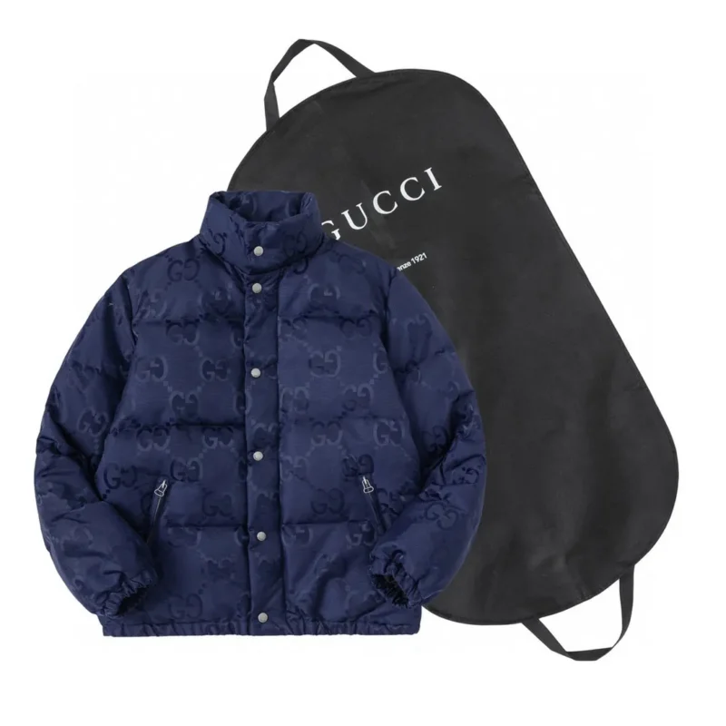Replica Gucci Logo Jacquard Down Jacket Blue Reps - RepLuxe