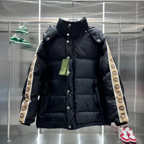src_0-349 Replica Gucci GG Down Jacket Black with Beige Trim Reps - RepLuxe