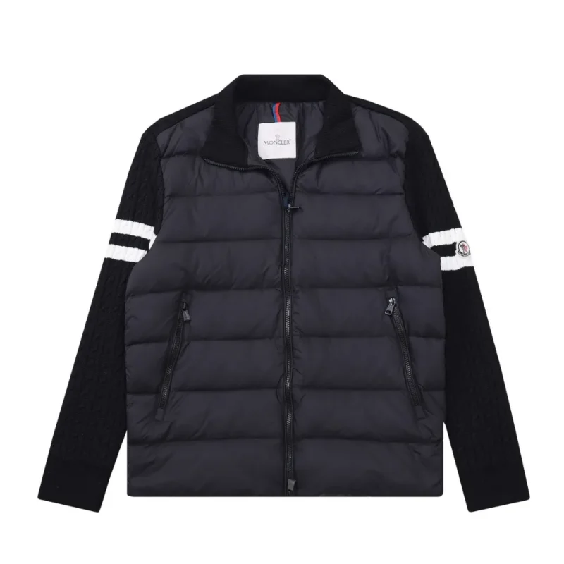 Replica Moncler Knit Down Jacket Black Stand Collar Reps - RepLuxe