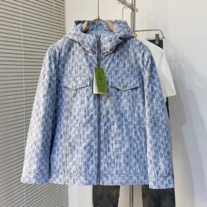 Replica Gucci Jacquard Denim Down Jacket Blue Regular Reps - RepLuxe