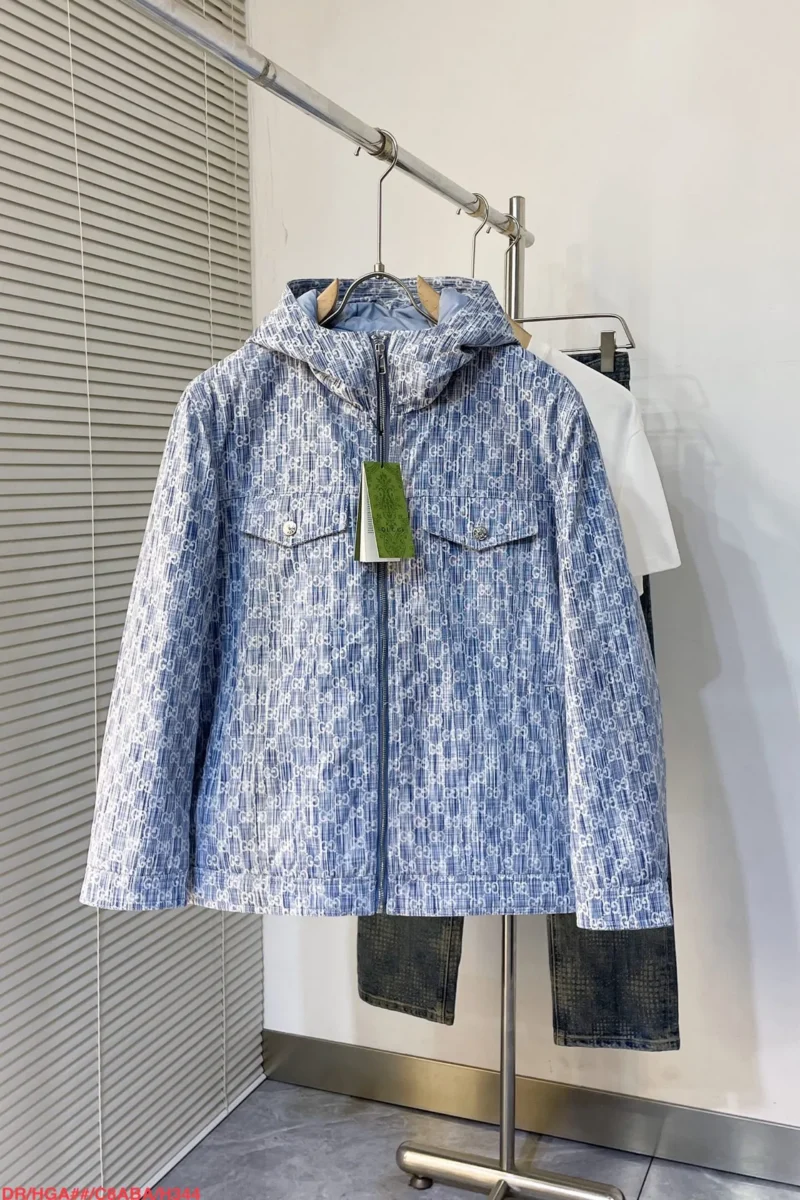 Replica Gucci Jacquard Denim Down Jacket Blue Regular Reps - RepLuxe