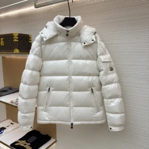 Replica Moncler Maya Down Jacket White Hooded Reps - RepLuxe