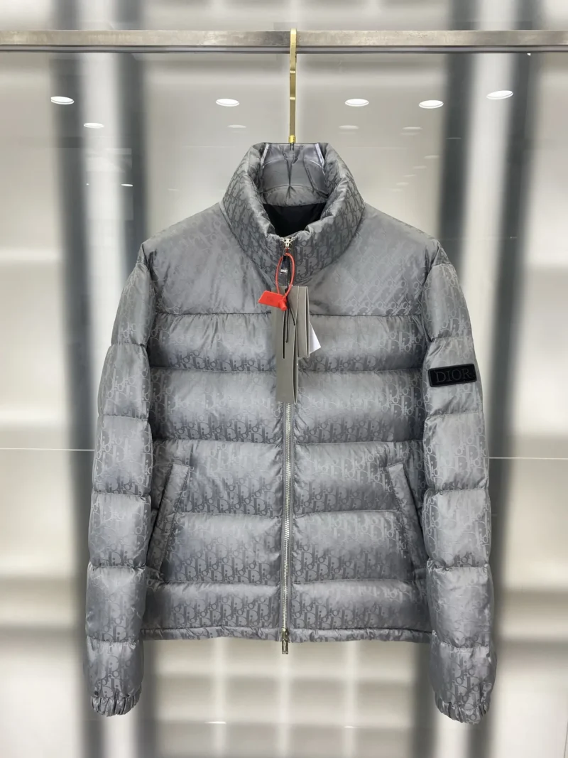 Replica Dior Oblique Down Jacket Grey Stand Collar Reps - RepLuxe