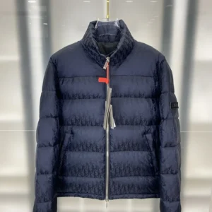 Replica Dior Oblique Down Jacket Navy Blue Stand Collar Reps - RepLuxe