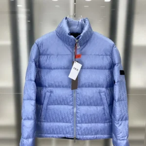 Replica Dior Oblique Down Jacket Blue Stand Collar Reps - RepLuxe
