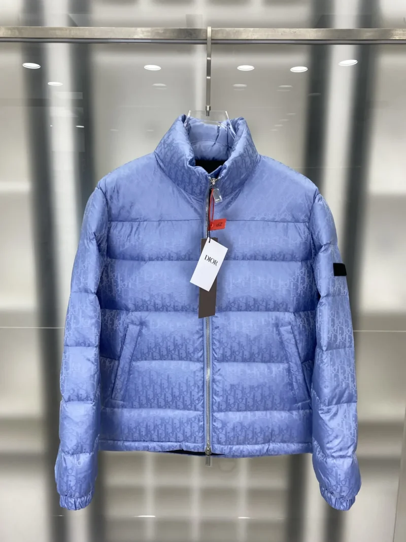 Replica Dior Oblique Down Jacket Blue Stand Collar Reps - RepLuxe