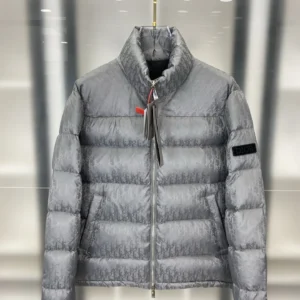 Replica Dior Oblique Down Jacket Grey Stand Collar Reps - RepLuxe