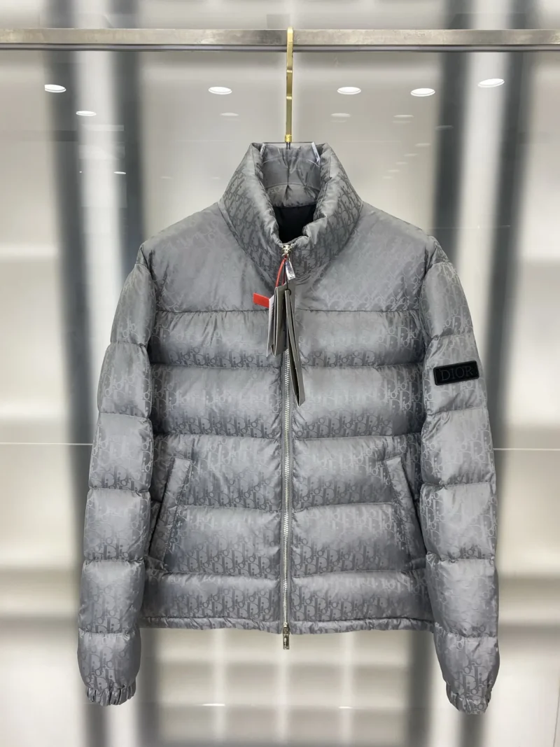 Replica Dior Oblique Down Jacket Grey Stand Collar Reps - RepLuxe