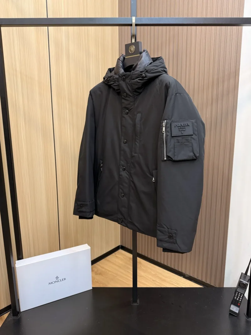 Replica Prada Down Jacket Black Hooded Style Reps - RepLuxe