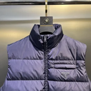 Replica Prada Minimalist Down Vest Blue Stand Collar Reps - RepLuxe