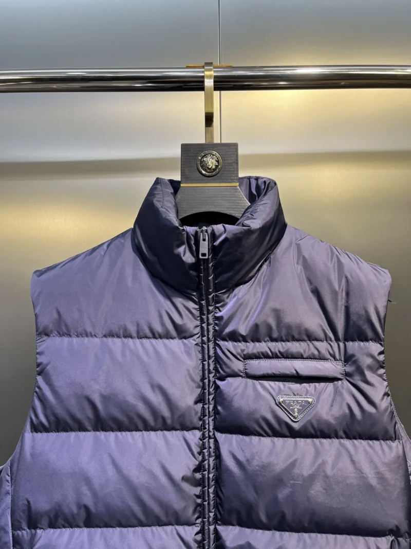 Replica Prada Minimalist Down Vest Blue Stand Collar Reps - RepLuxe