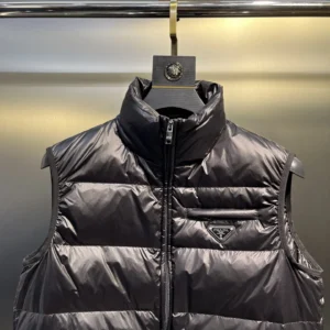 Replica Prada Minimalist Down Vest Black Stand Collar Reps - RepLuxe
