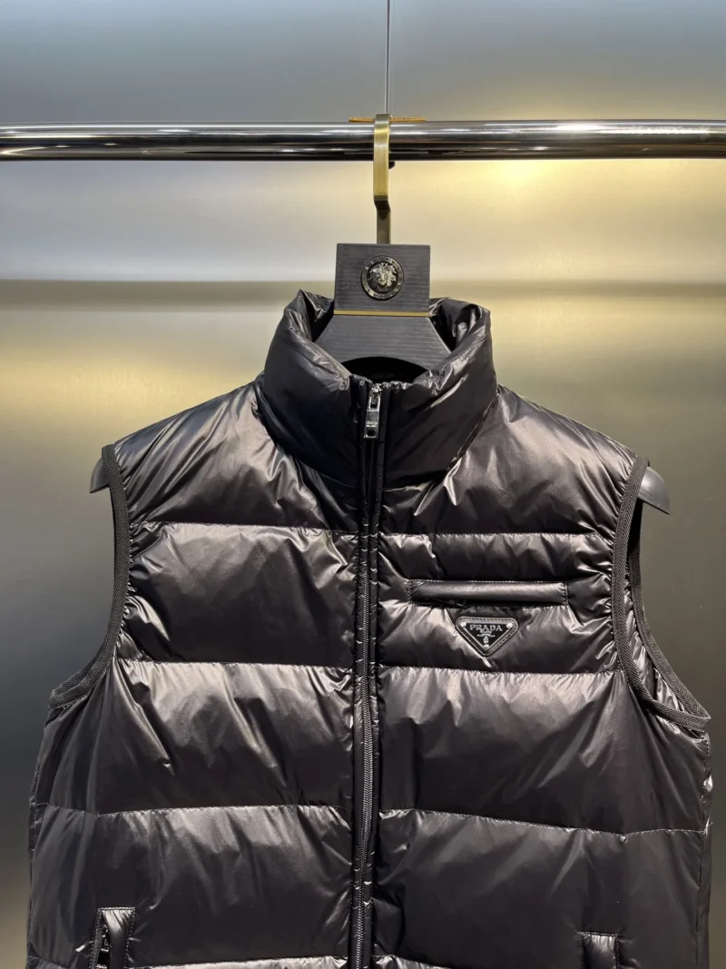 Replica Prada Minimalist Down Vest Black Stand Collar Reps - RepLuxe