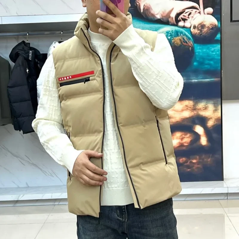 Replica Prada Down Vest Beige Stand Collar Style Reps - RepLuxe