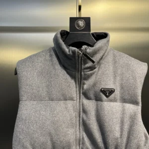 Replica Prada Logo Wool Down Vest Gray Sleeveless Reps - RepLuxe