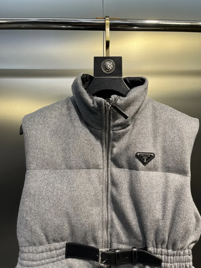 Replica Prada Logo Wool Down Vest Gray Sleeveless Reps - RepLuxe