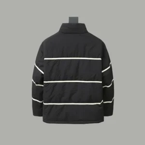 Replica Prada Striped Logo Down Jacket Black Unisex Reps - RepLuxe