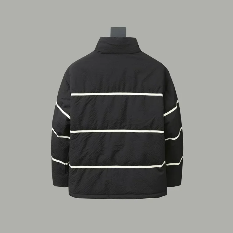 Replica Prada Striped Logo Down Jacket Black Unisex Reps - RepLuxe