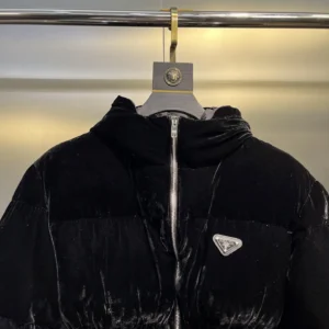 Replica Prada Velvet Down Jacket Black Hooded Reps - RepLuxe