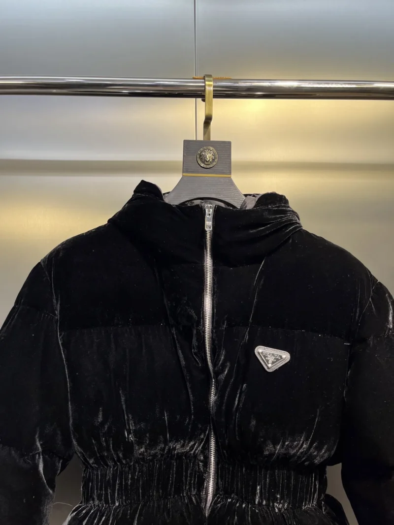 Replica Prada Velvet Down Jacket Black Hooded Reps - RepLuxe