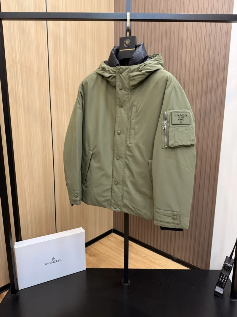 Replica Prada Down Jacket Olive Green Hooded Reps - RepLuxe