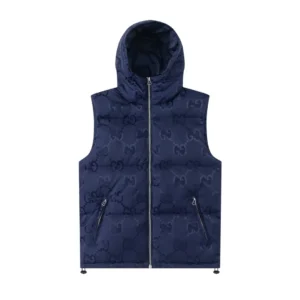 Replica Gucci GG Canvas Hooded Down Vest Navy Blue Reps - RepLuxe