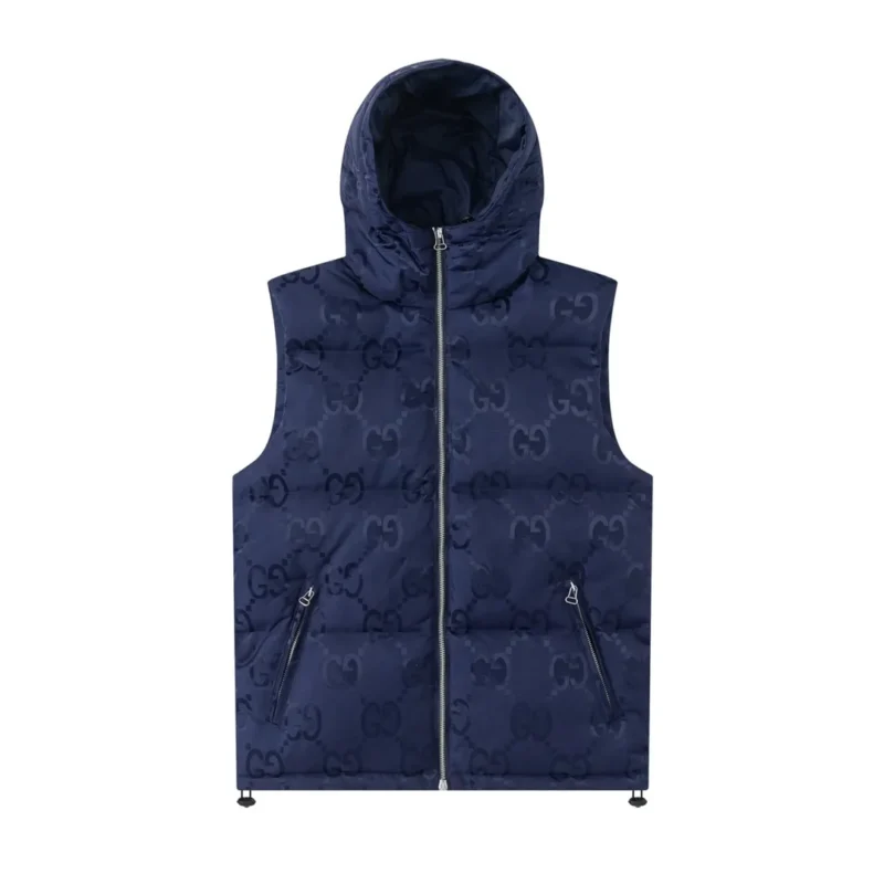 Replica Gucci GG Canvas Hooded Down Vest Navy Blue Reps - RepLuxe