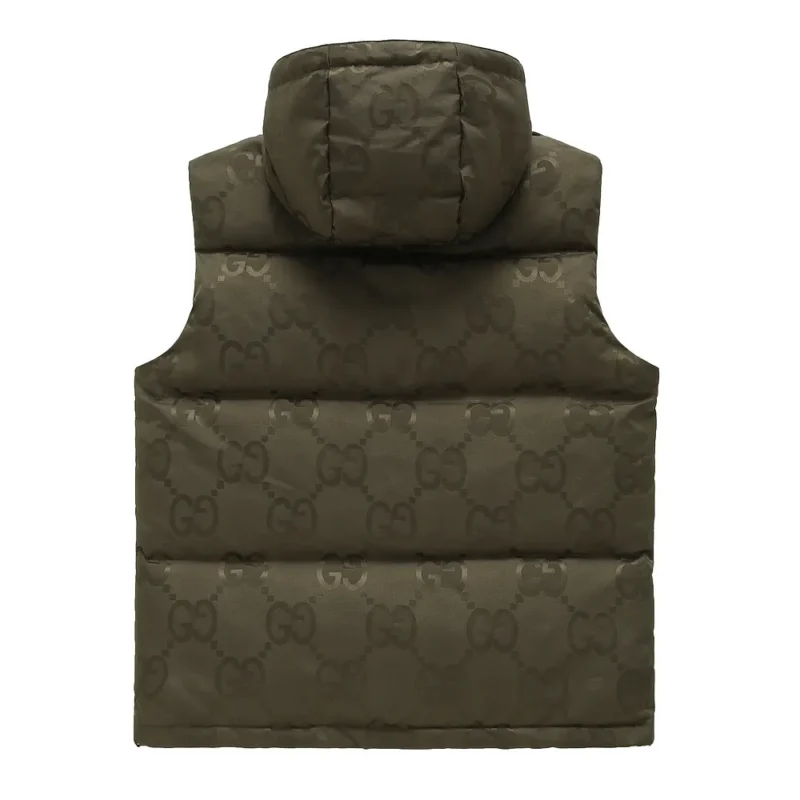 Replica Gucci GG Canvas Hooded Down Vest Olive Green Reps - RepLuxe