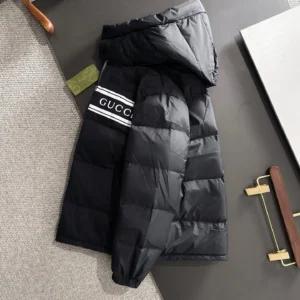 Replica Gucci Longue Saion Down Jacket Black Hooded Reps - RepLuxe