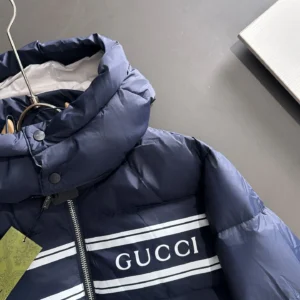 Replica Gucci Short Down Jacket Navy Blue Hooded Reps - RepLuxe